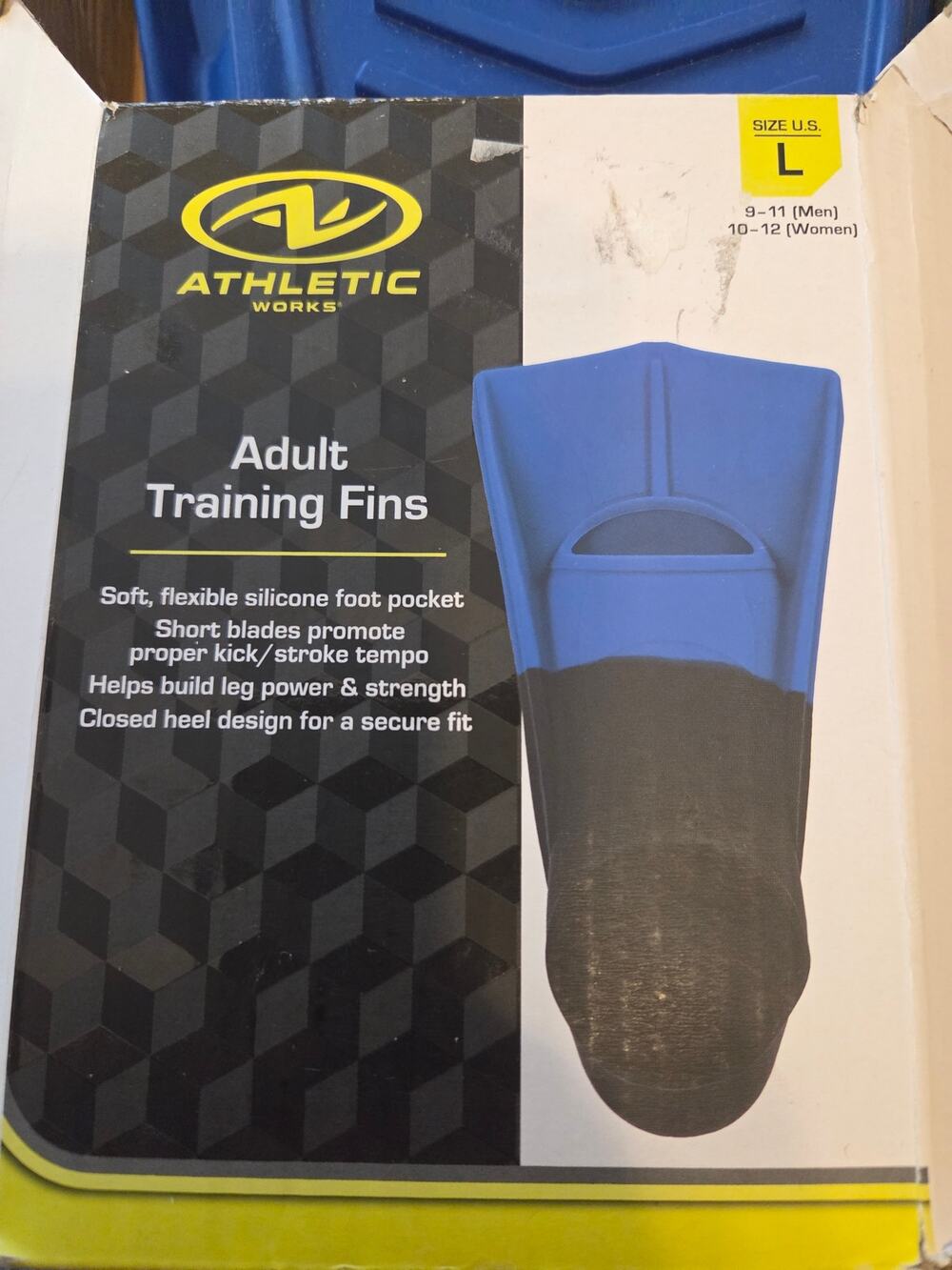 New Athletic Works Adult Training Fins Size L (Men 9-11 / Women 10-12) Blue/Grey